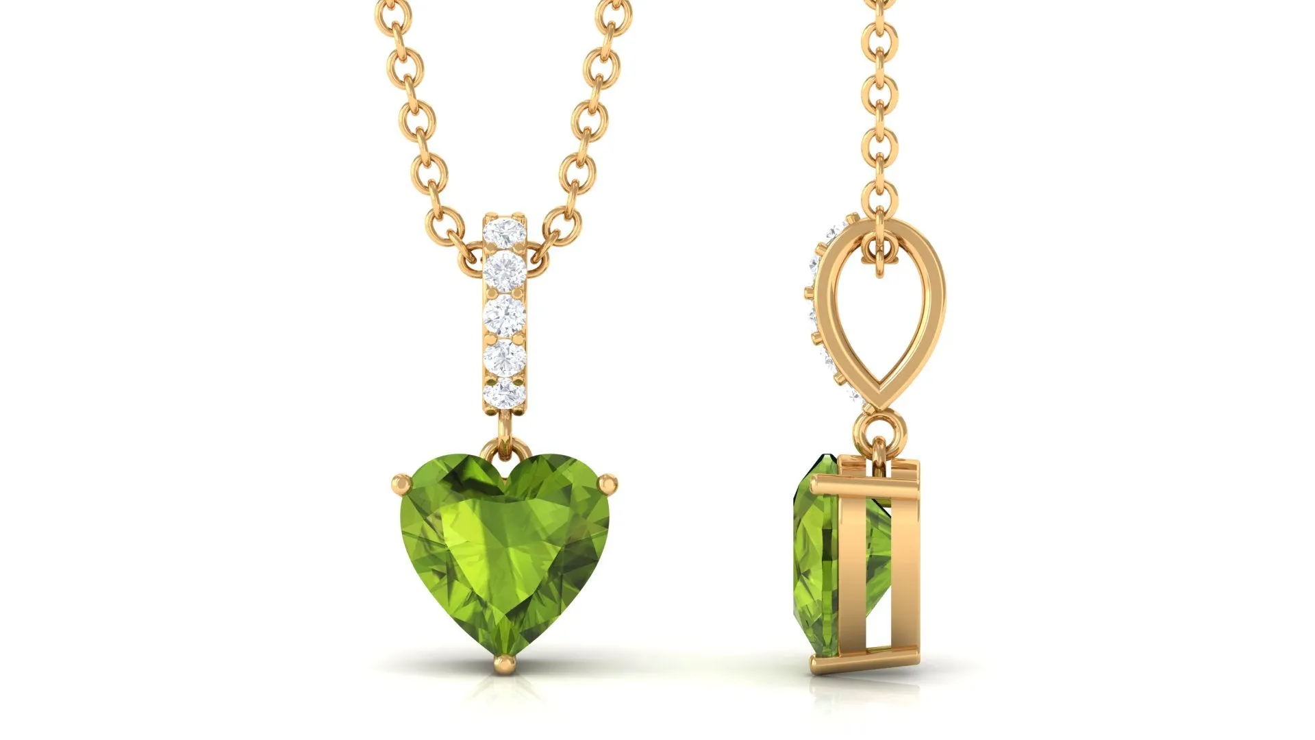 Heart Shape Peridot Solitaire Pendant with Diamond Accent Bail