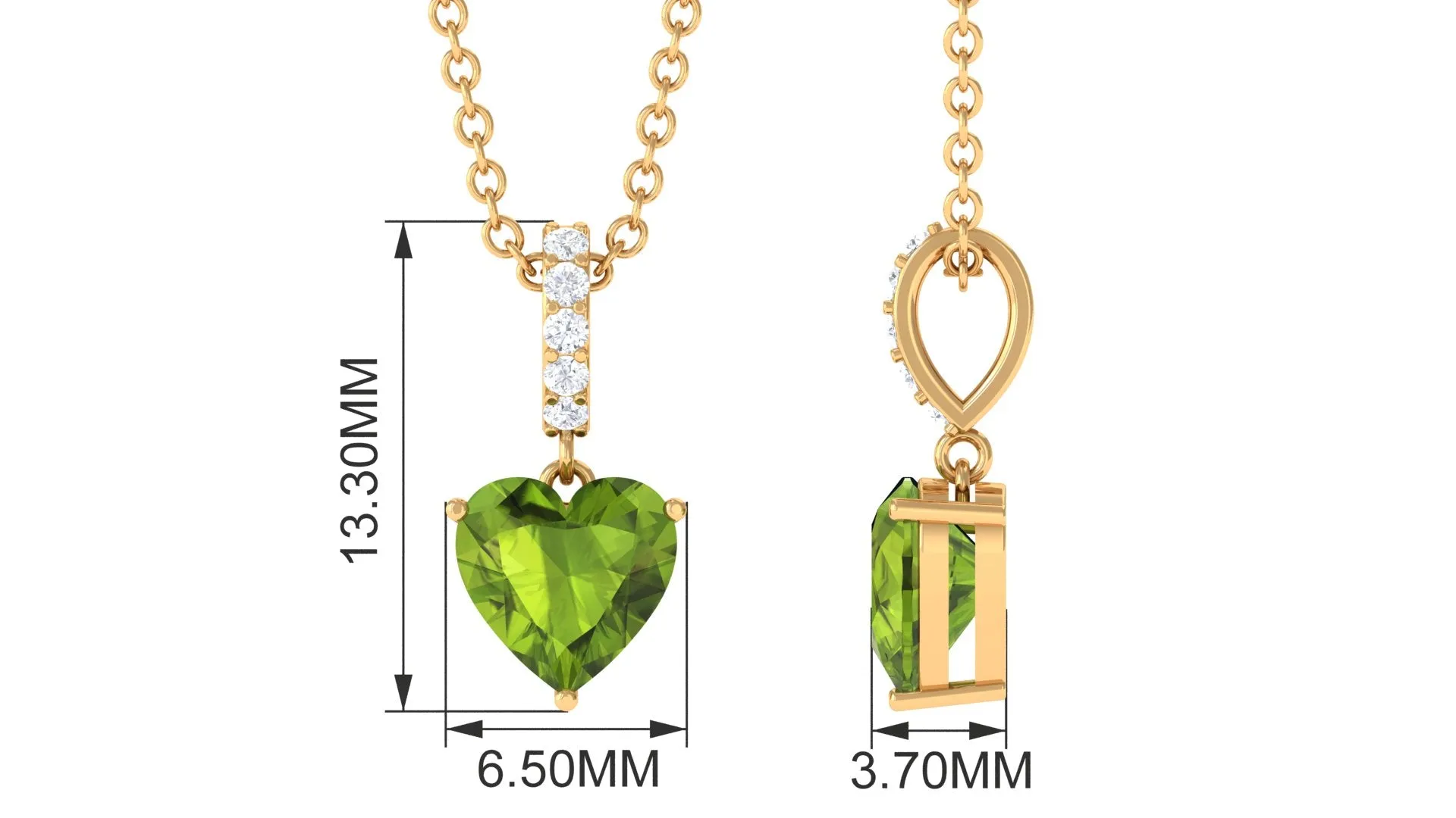 Heart Shape Peridot Solitaire Pendant with Diamond Accent Bail