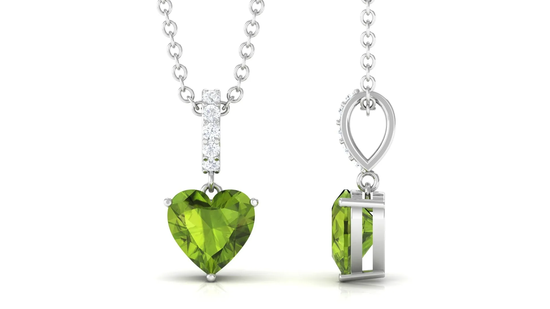 Heart Shape Peridot Solitaire Pendant with Diamond Accent Bail