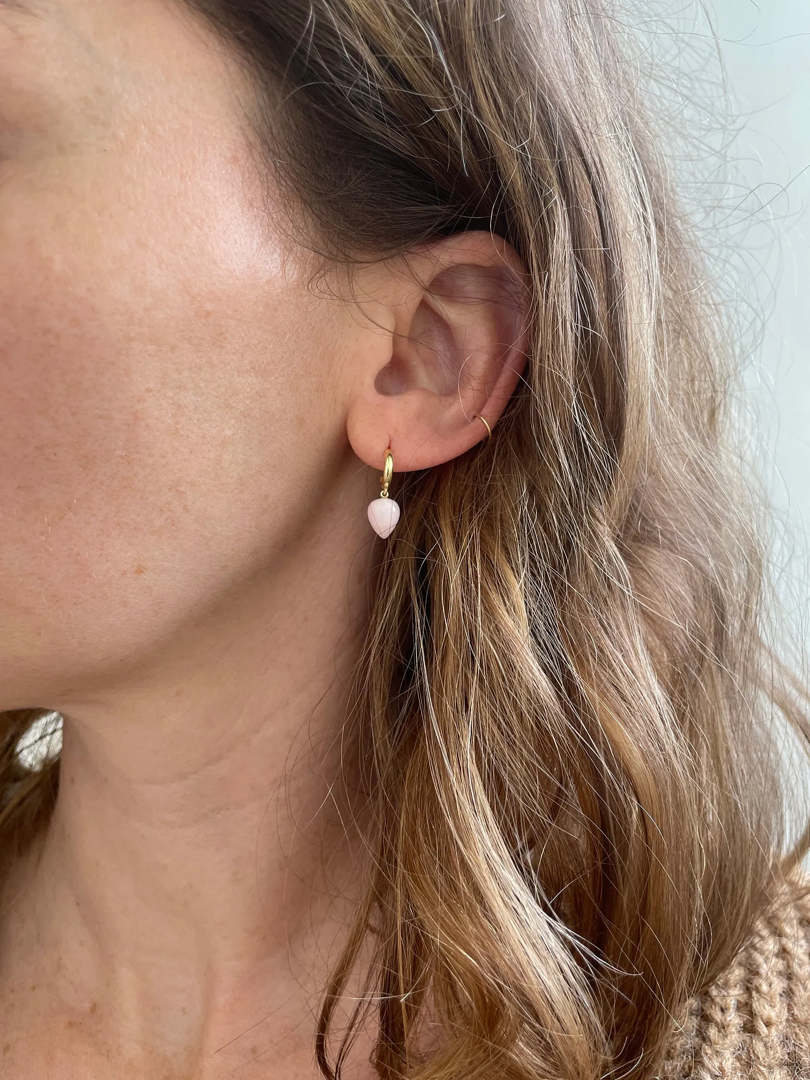 Huggie Hoops - Pink Opal Drops