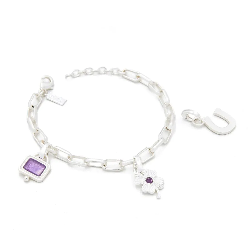 Interchangeable Charm Bracelet with Amethyst Stone of Protection