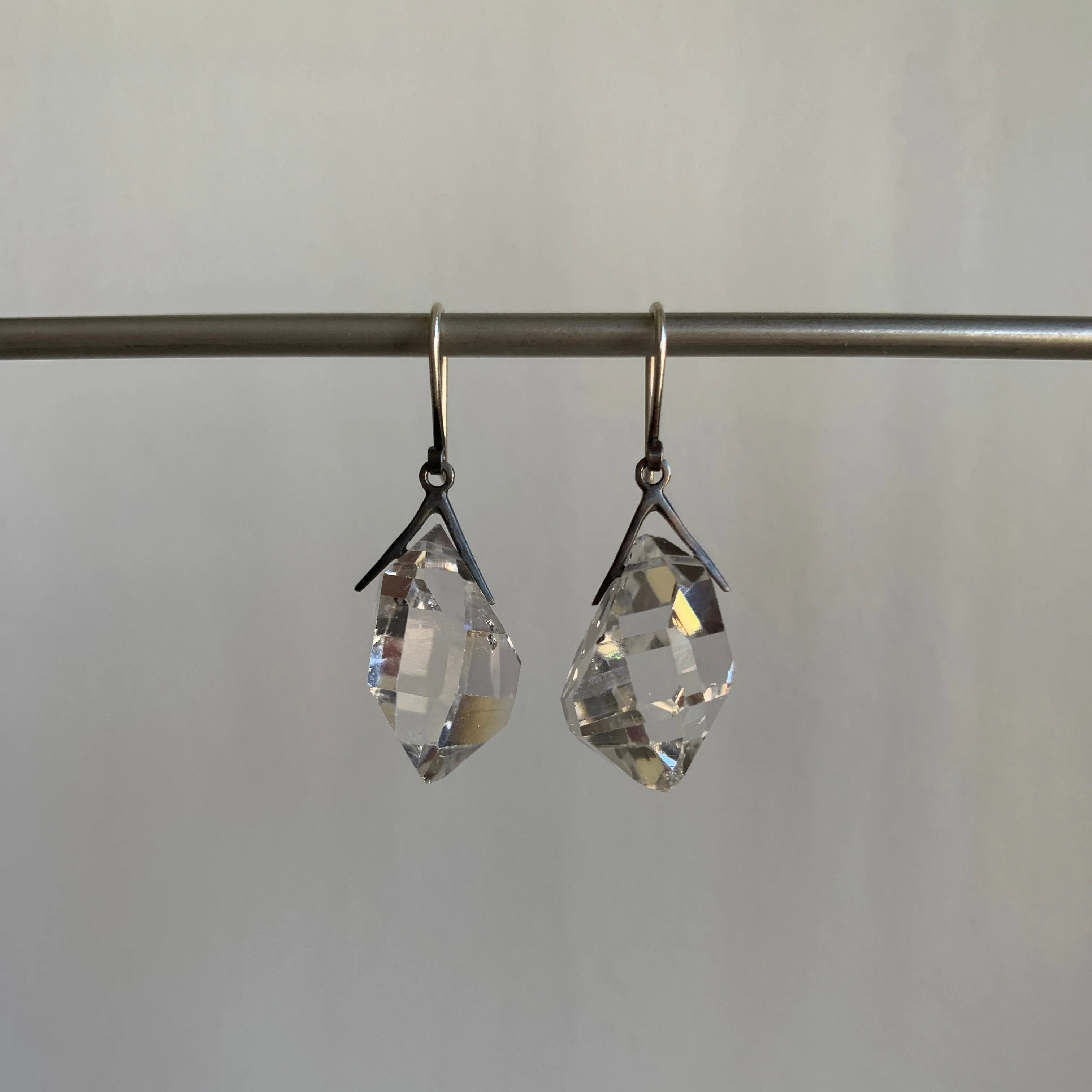 Large Oxidized Silver Sticks & Stones Herkimer Earrings