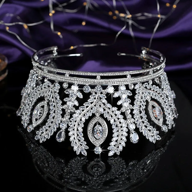 Luxurious Cubic Zirconia Crystal Crown Wedding Pageant Event Tiara