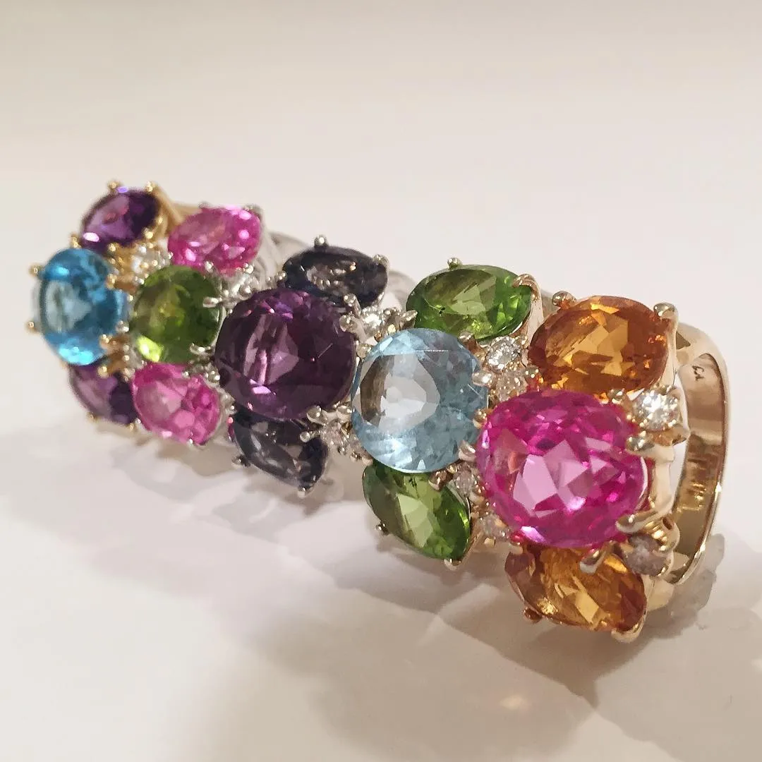 Medium 18kt White Gold GUM DROP™ Ring with Morganite and Rose De France Amethyst and Diamonds
