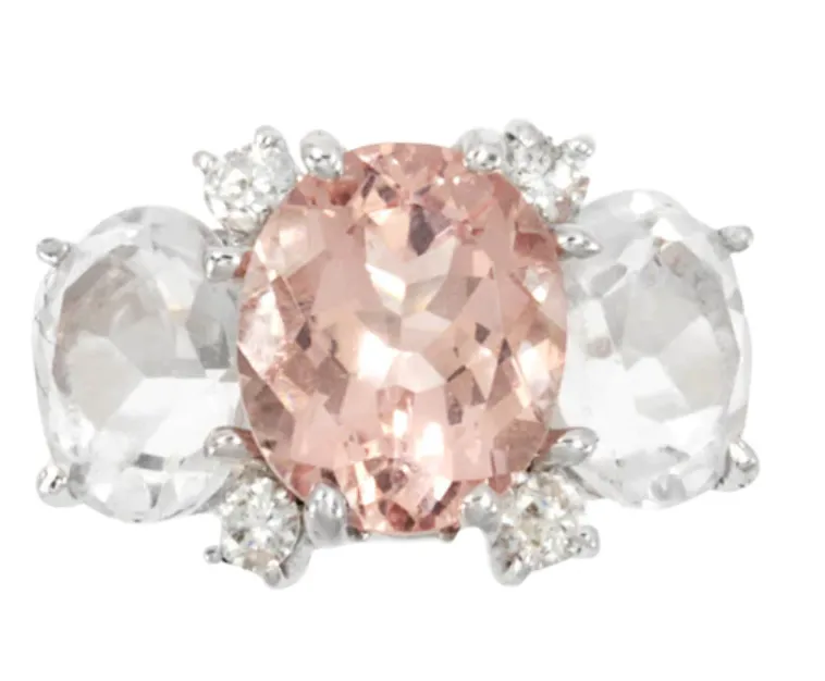 Medium 18kt White Gold GUM DROP™ Ring with Morganite and Rose De France Amethyst and Diamonds