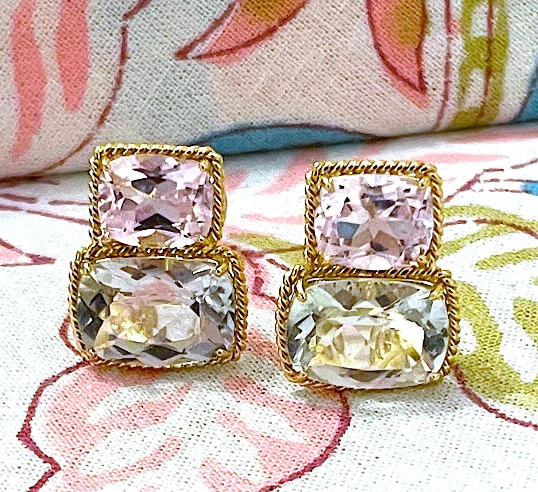 Medium 18kt White Gold GUM DROP™ Ring with Morganite and Rose De France Amethyst and Diamonds