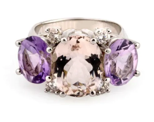 Medium 18kt White Gold GUM DROP™ Ring with Morganite and Rose De France Amethyst and Diamonds