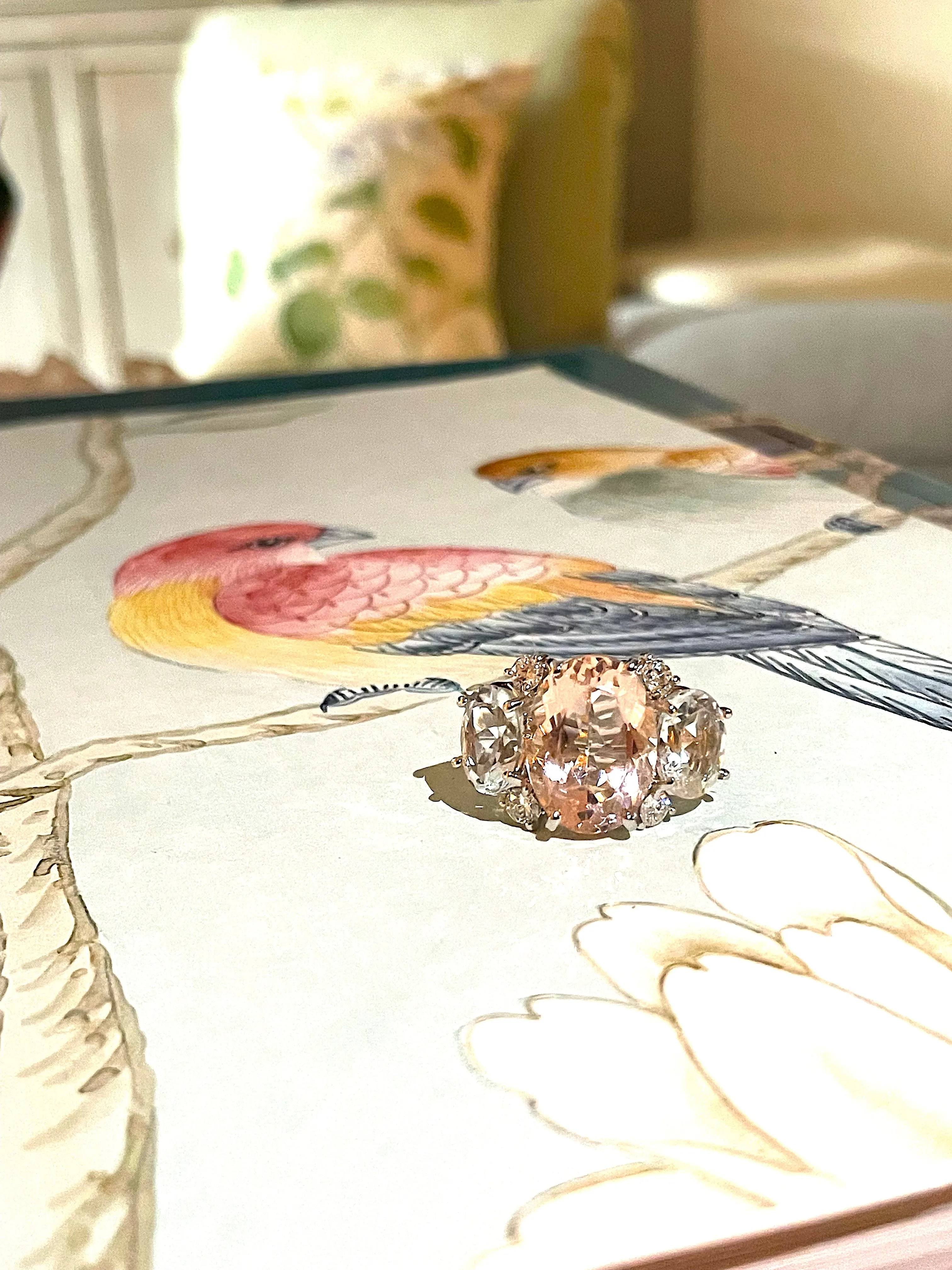 Medium 18kt White Gold GUM DROP™ Ring with Morganite and Rose De France Amethyst and Diamonds