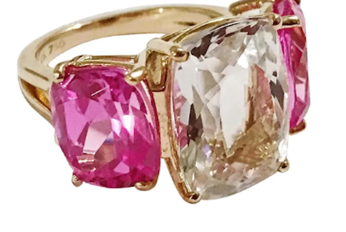 Medium 18kt White Gold GUM DROP™ Ring with Morganite and Rose De France Amethyst and Diamonds