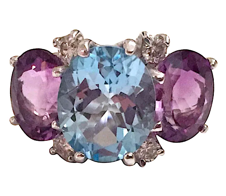 Medium 18kt White Gold GUM DROP™ Ring with Morganite and Rose De France Amethyst and Diamonds