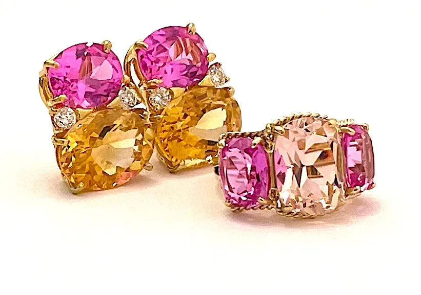 Medium 18kt White Gold GUM DROP™ Ring with Morganite and Rose De France Amethyst and Diamonds