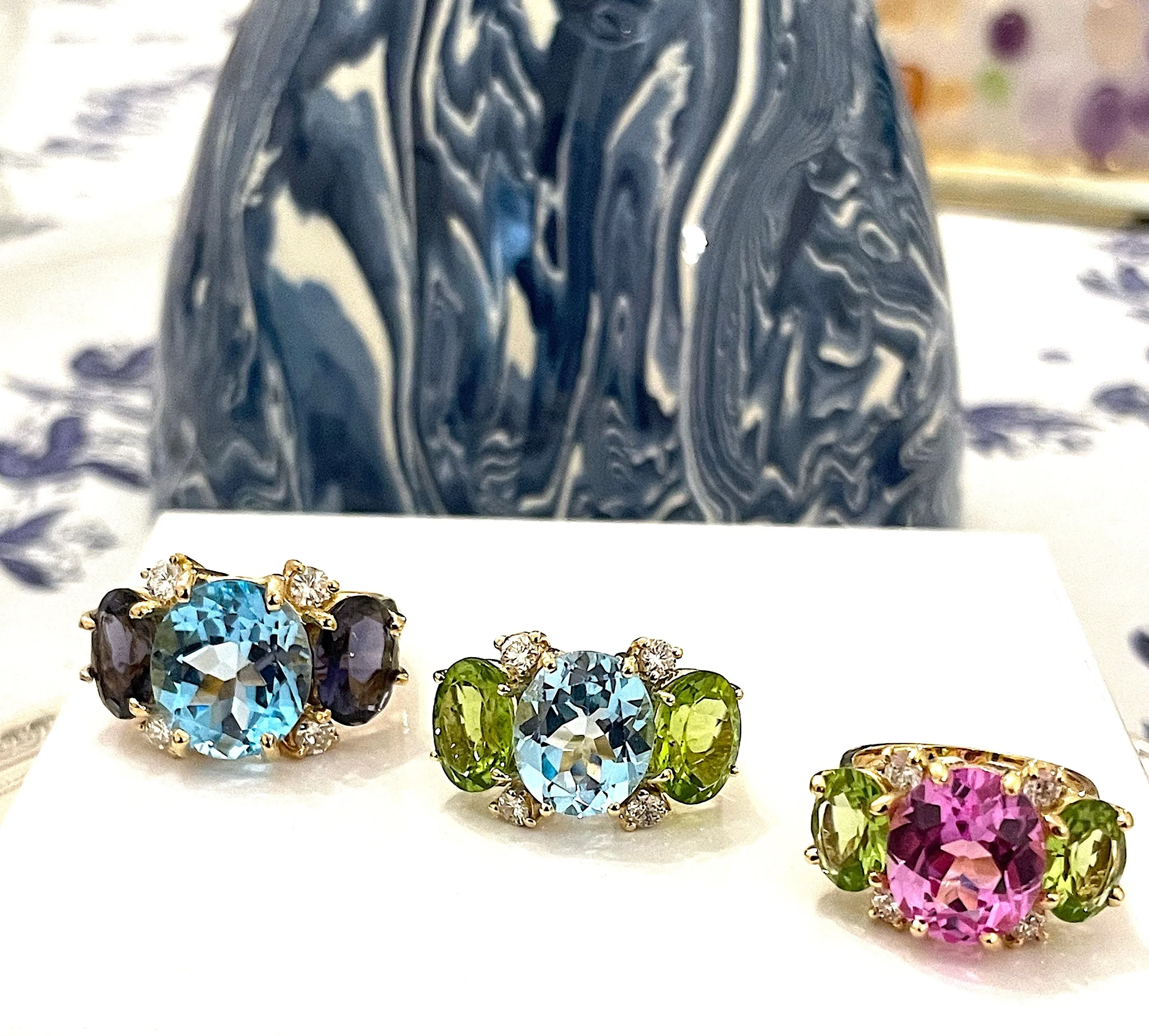 Medium 18kt White Gold GUM DROP™ Ring with Morganite and Rose De France Amethyst and Diamonds