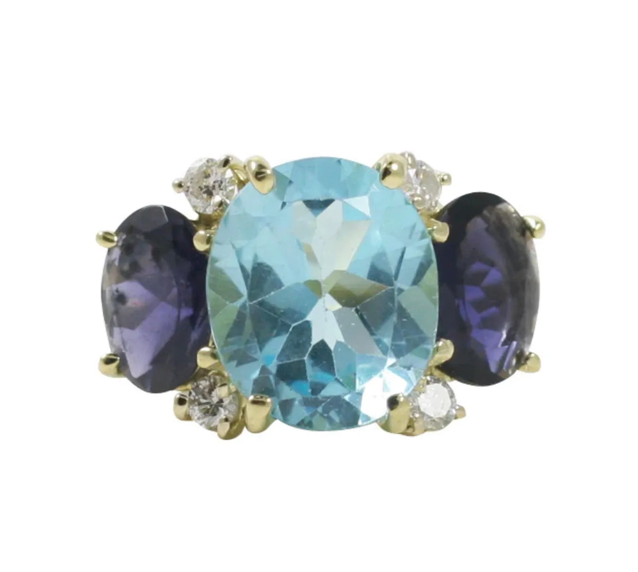 Medium 18kt White Gold GUM DROP™ Ring with Morganite and Rose De France Amethyst and Diamonds