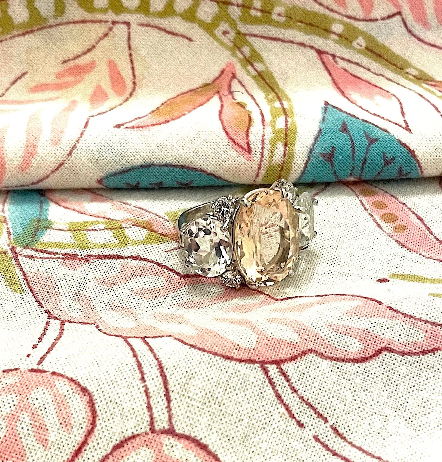 Medium 18kt White Gold GUM DROP™ Ring with Morganite and Rose De France Amethyst and Diamonds