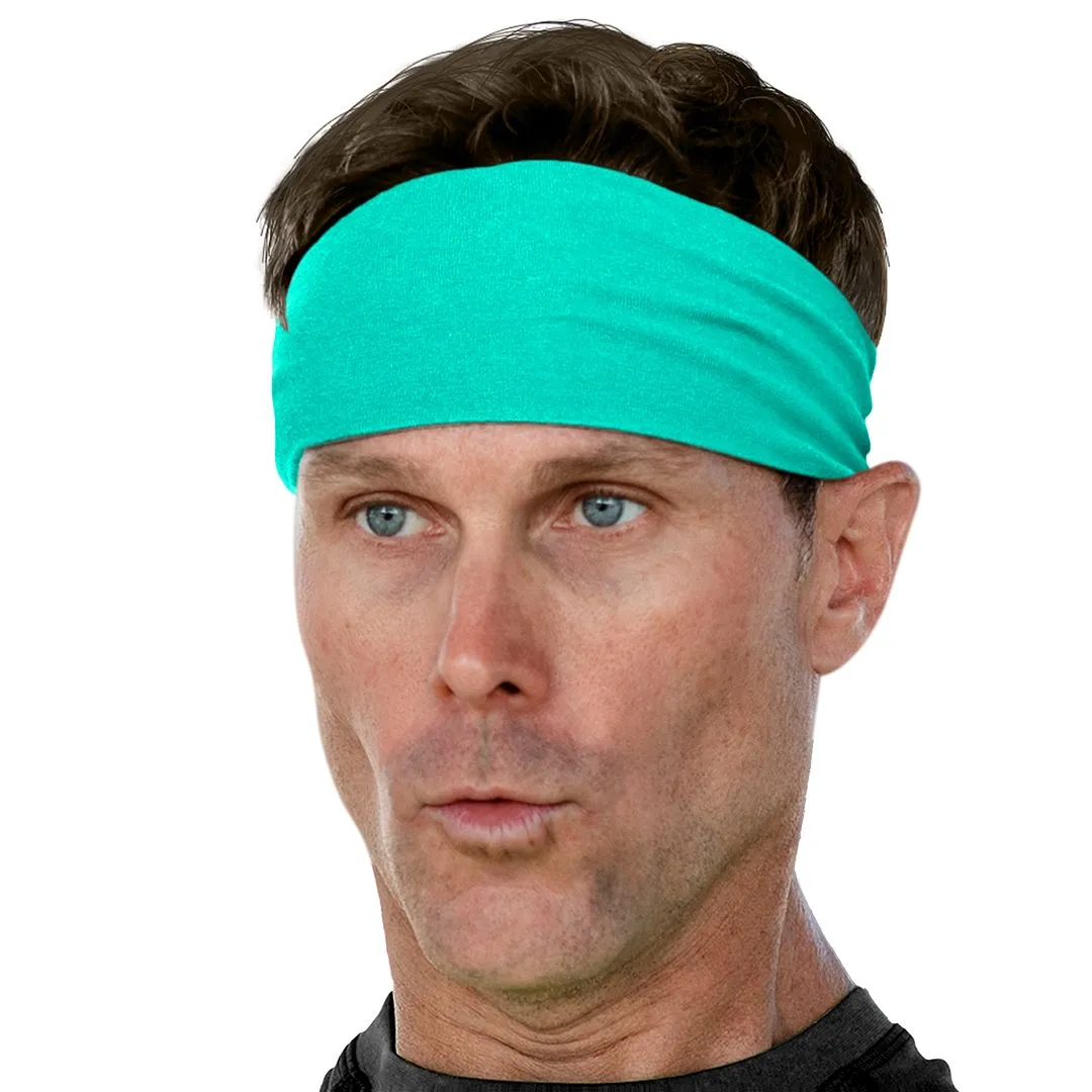 Men's Headbands Cotton Jersey 3" Wide Sports Fitness Yoga Made in the USA Jade