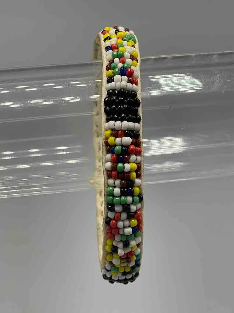 Multicolor Black Band Design Narrow Beaded Leather Bracelet - Mali