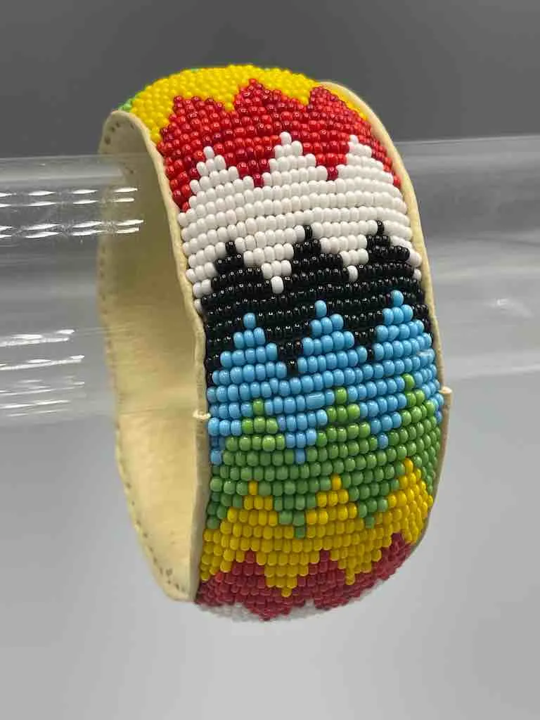 Multicolor Chevron Design Wide Beaded Leather Bracelet - Mali