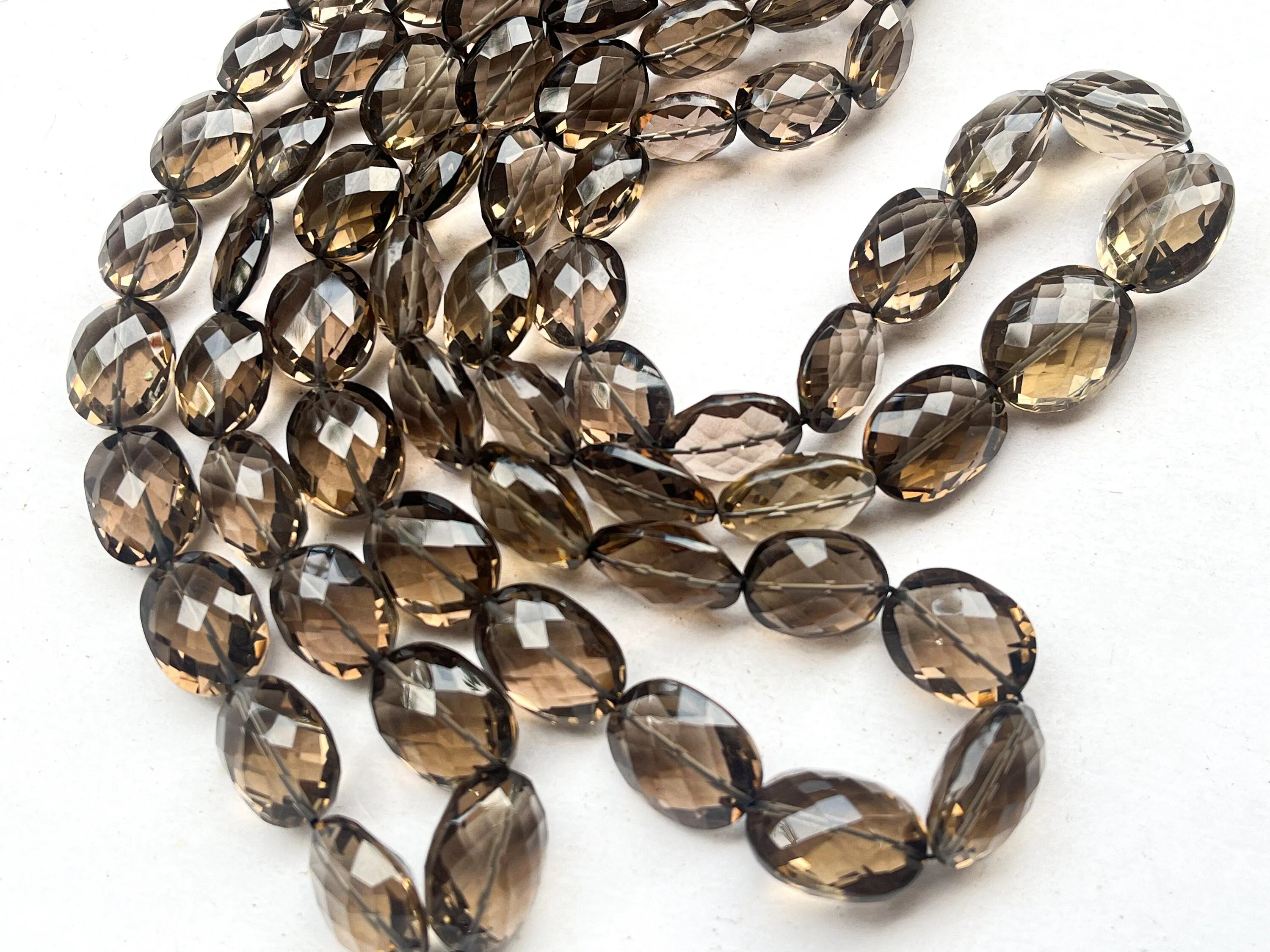 Natural Smoky Quartz faceted oval shape beads
