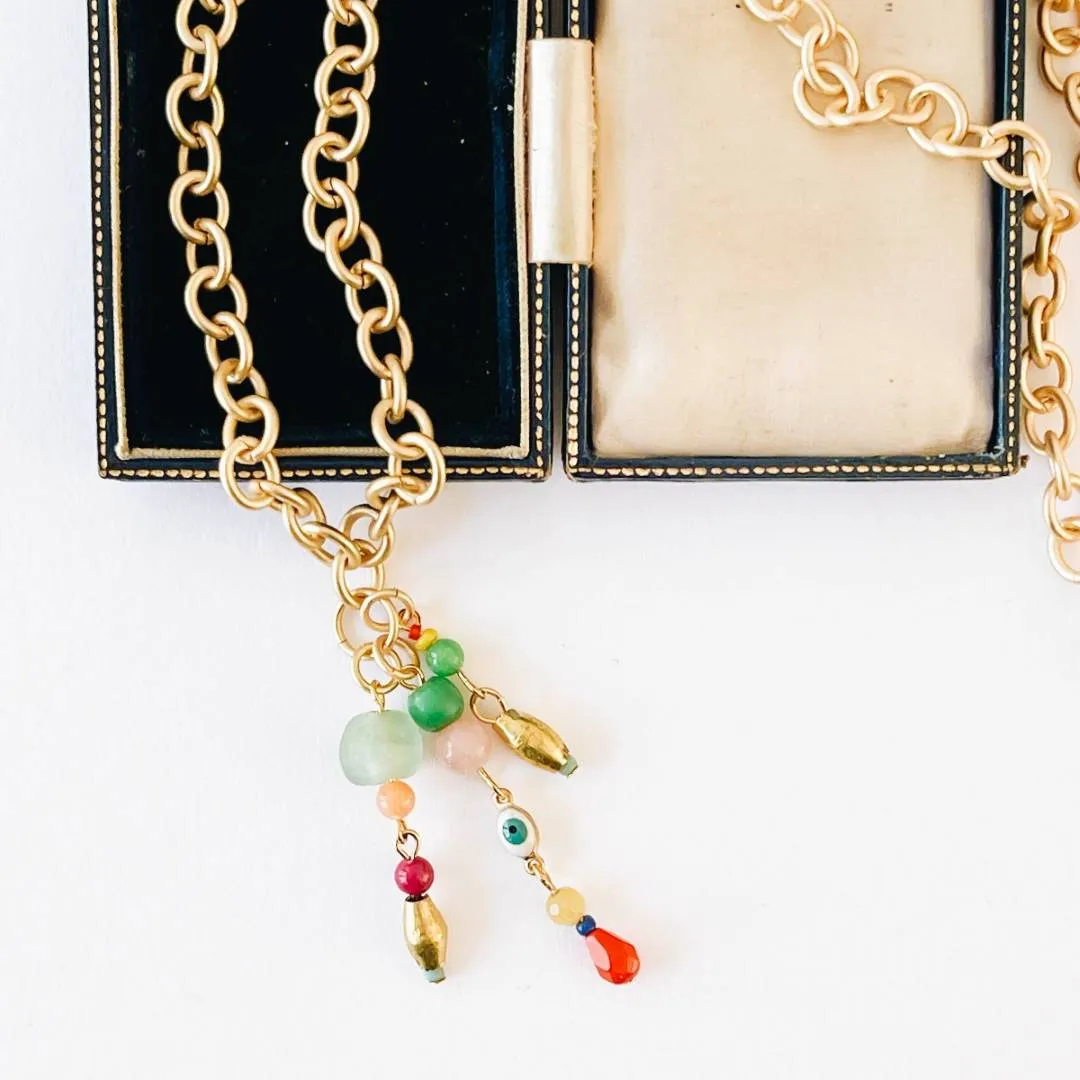 Nest Pretty Things| Thick Gold Chain Charm Necklace With Beads: 16"