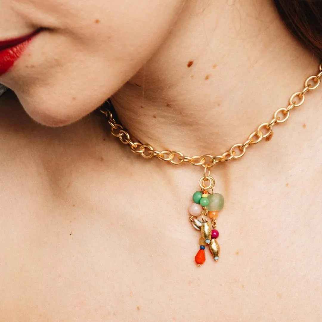 Nest Pretty Things| Thick Gold Chain Charm Necklace With Beads: 16"