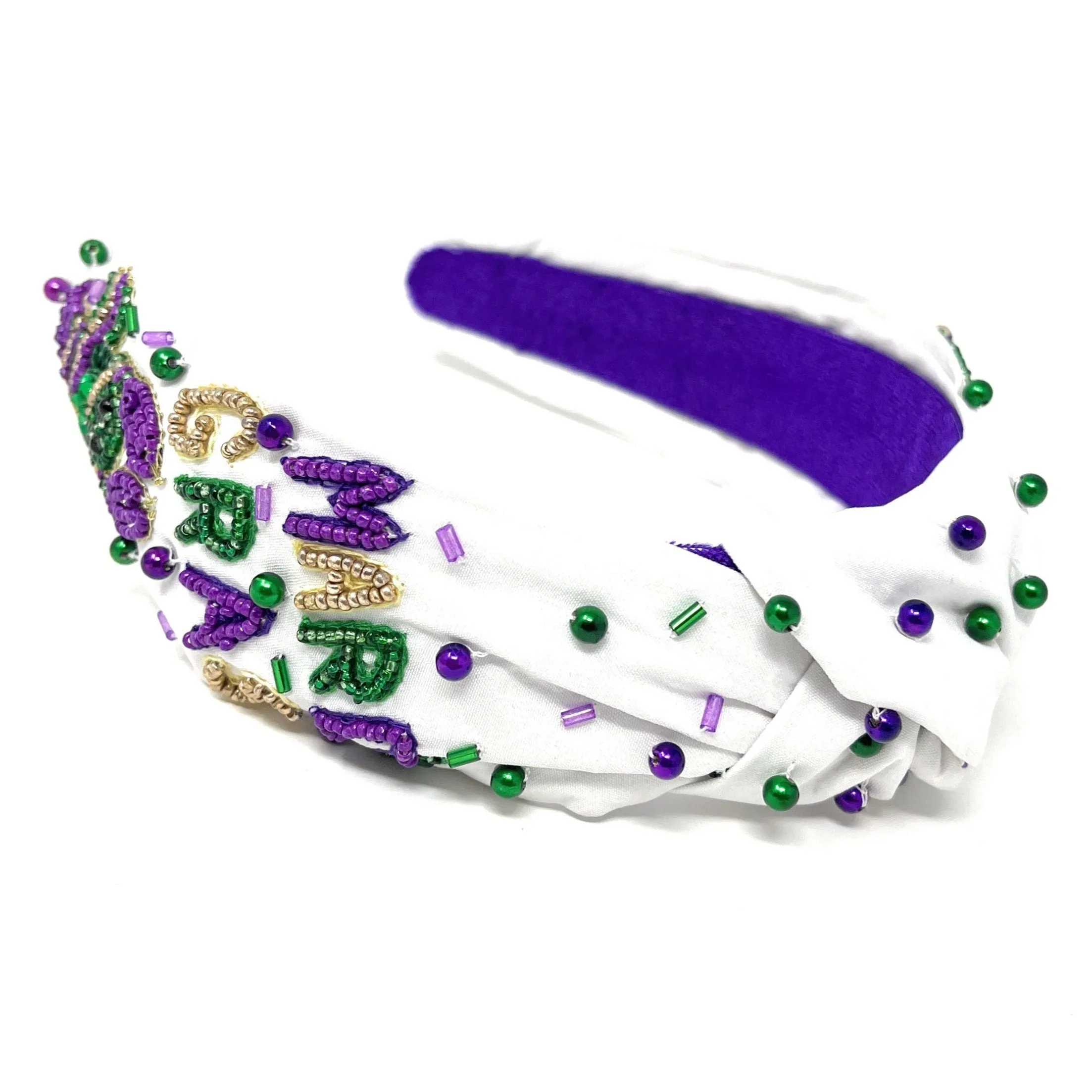 New! Hand Beaded Mardi Gras Knot Headband
