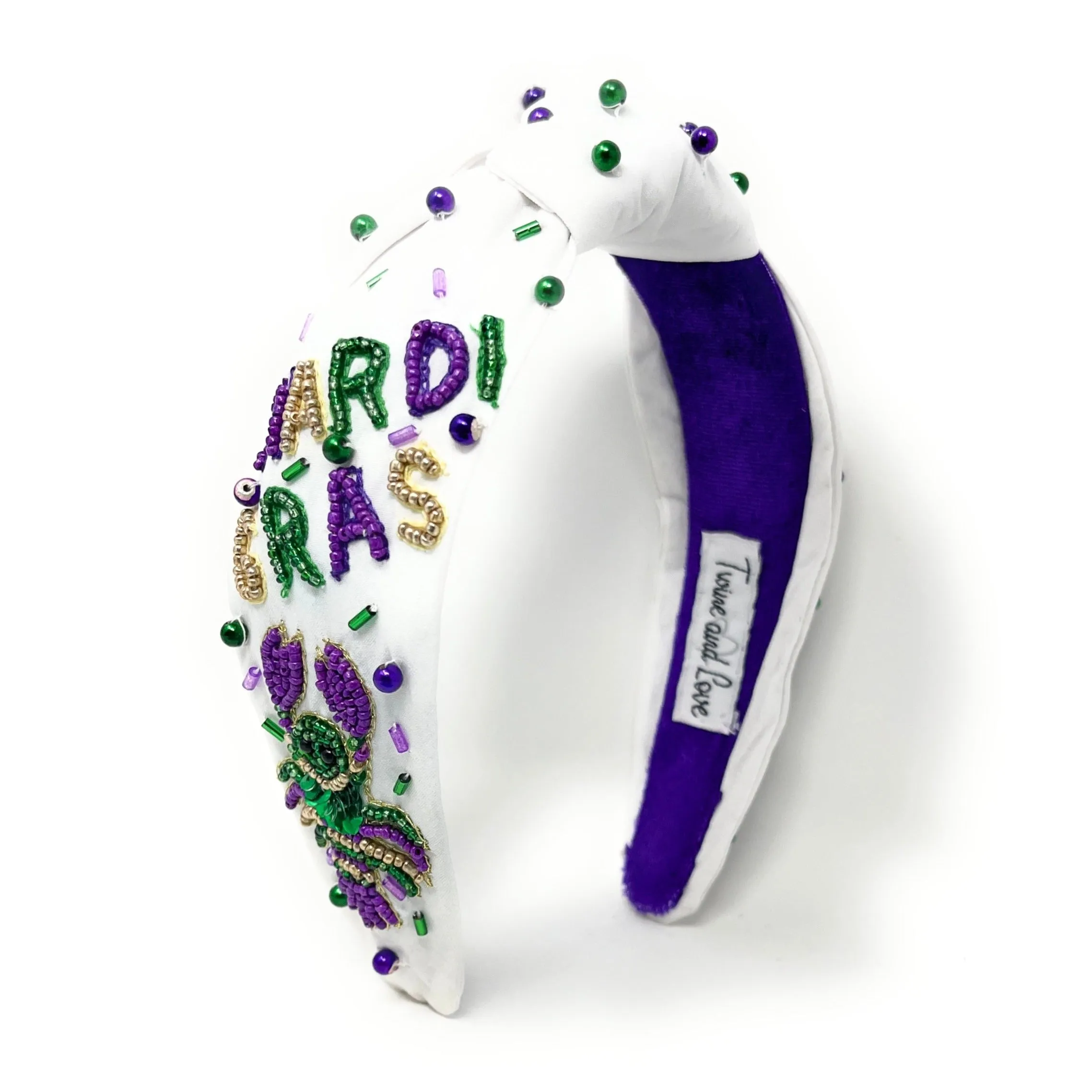 New! Hand Beaded Mardi Gras Knot Headband