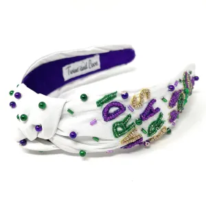 New! Hand Beaded Mardi Gras Knot Headband