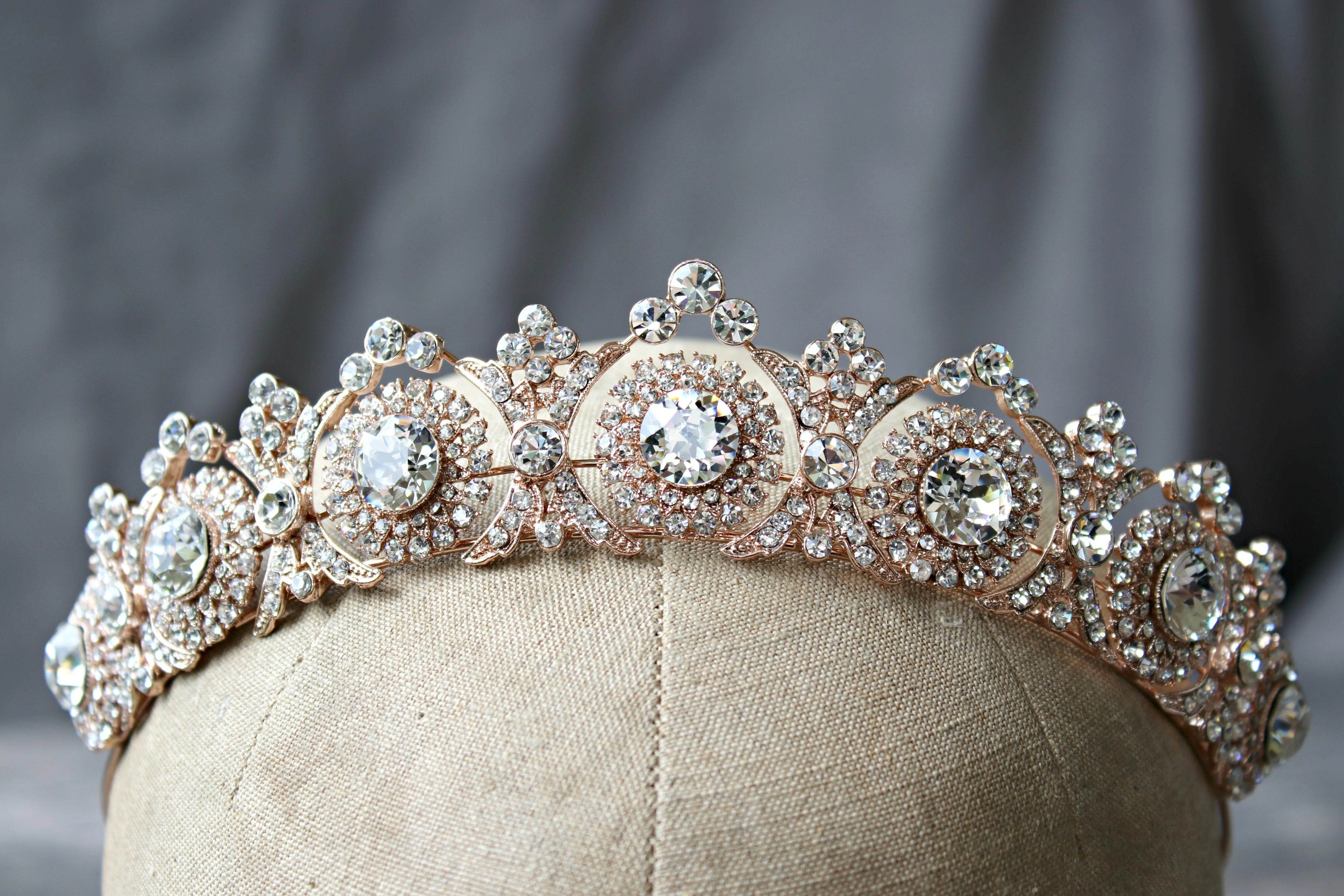 NOBLESSE Rose Gold Swarovski Crystal Wedding Tiara