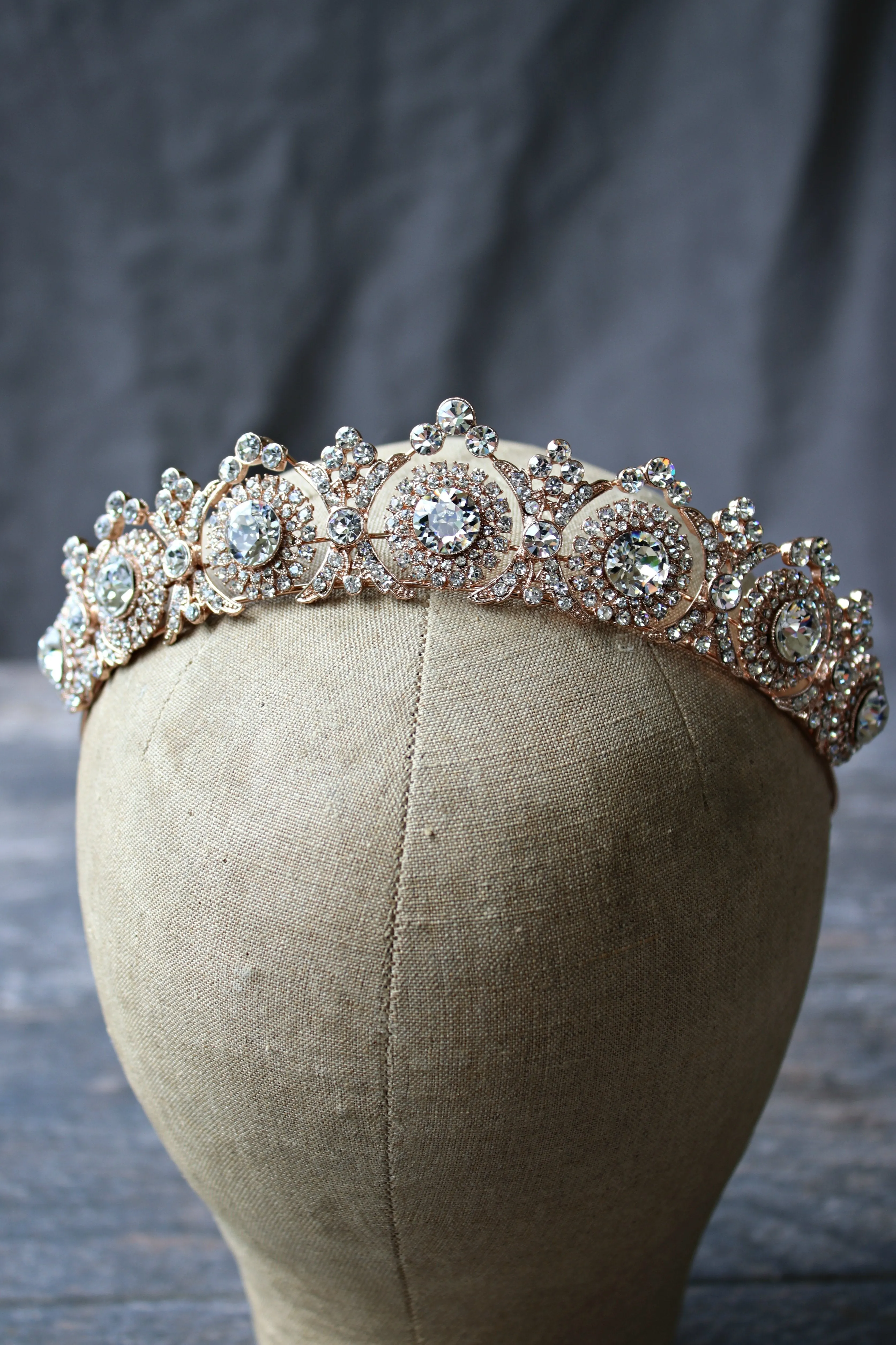 NOBLESSE Rose Gold Swarovski Crystal Wedding Tiara