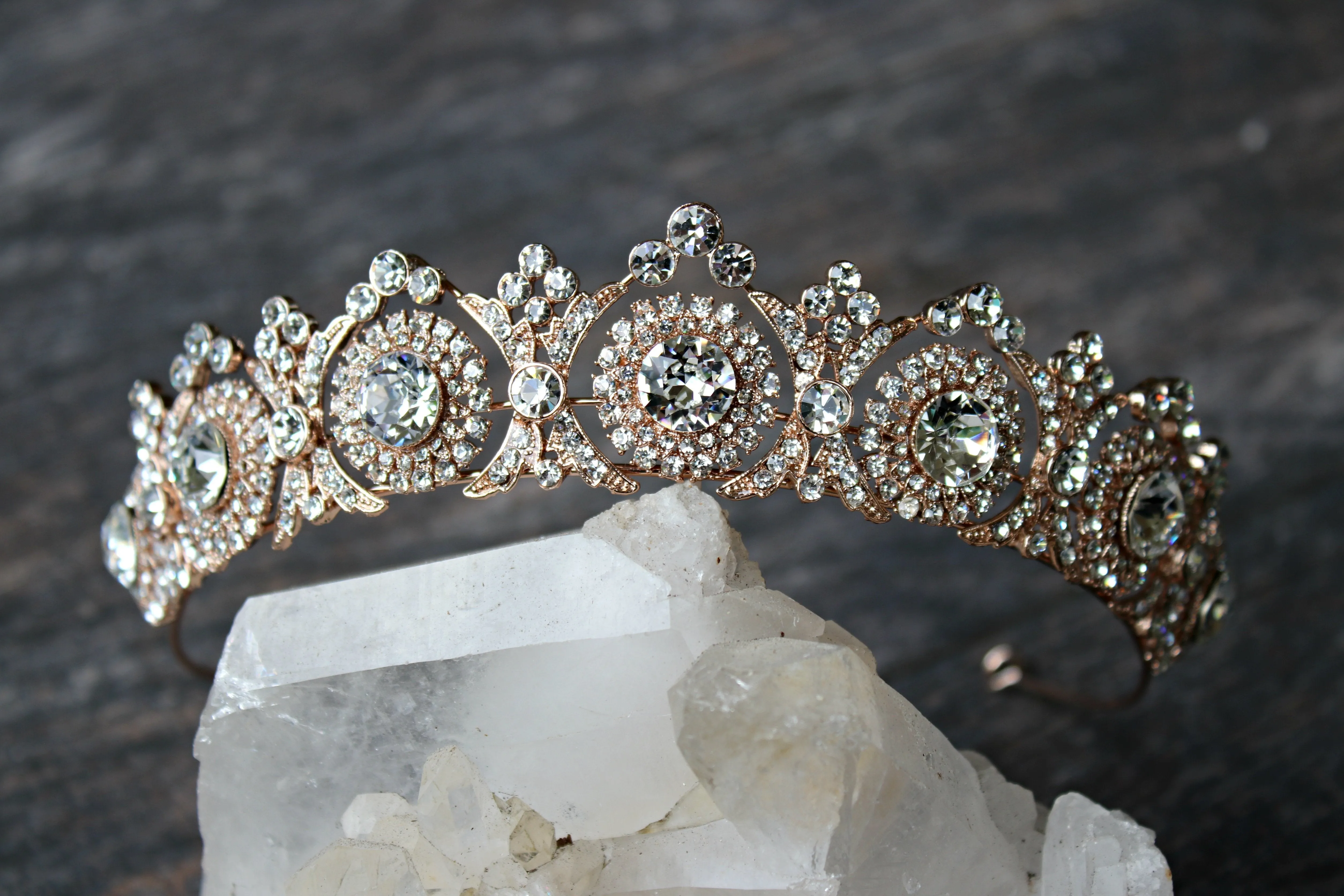 NOBLESSE Rose Gold Swarovski Crystal Wedding Tiara