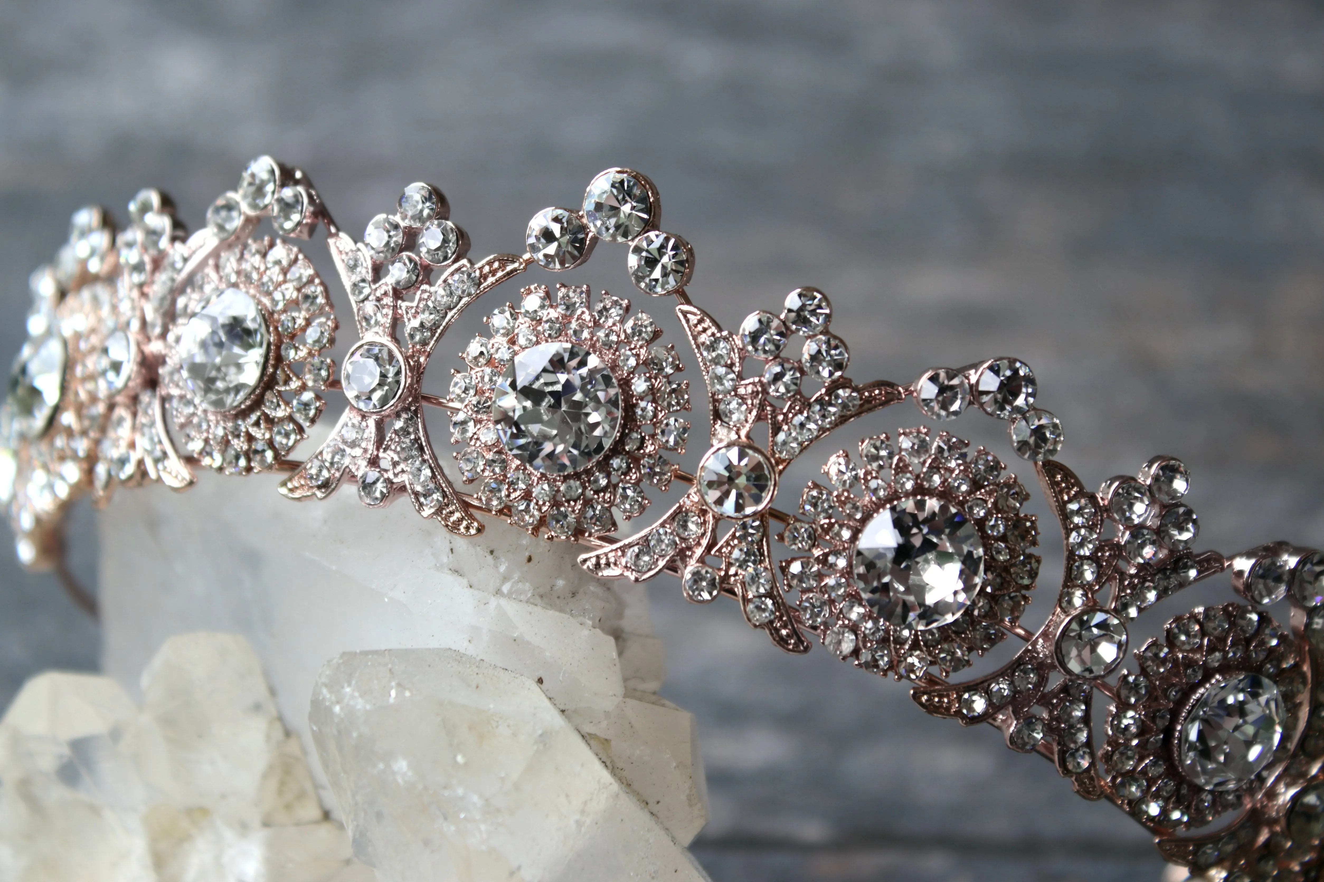 NOBLESSE Rose Gold Swarovski Crystal Wedding Tiara