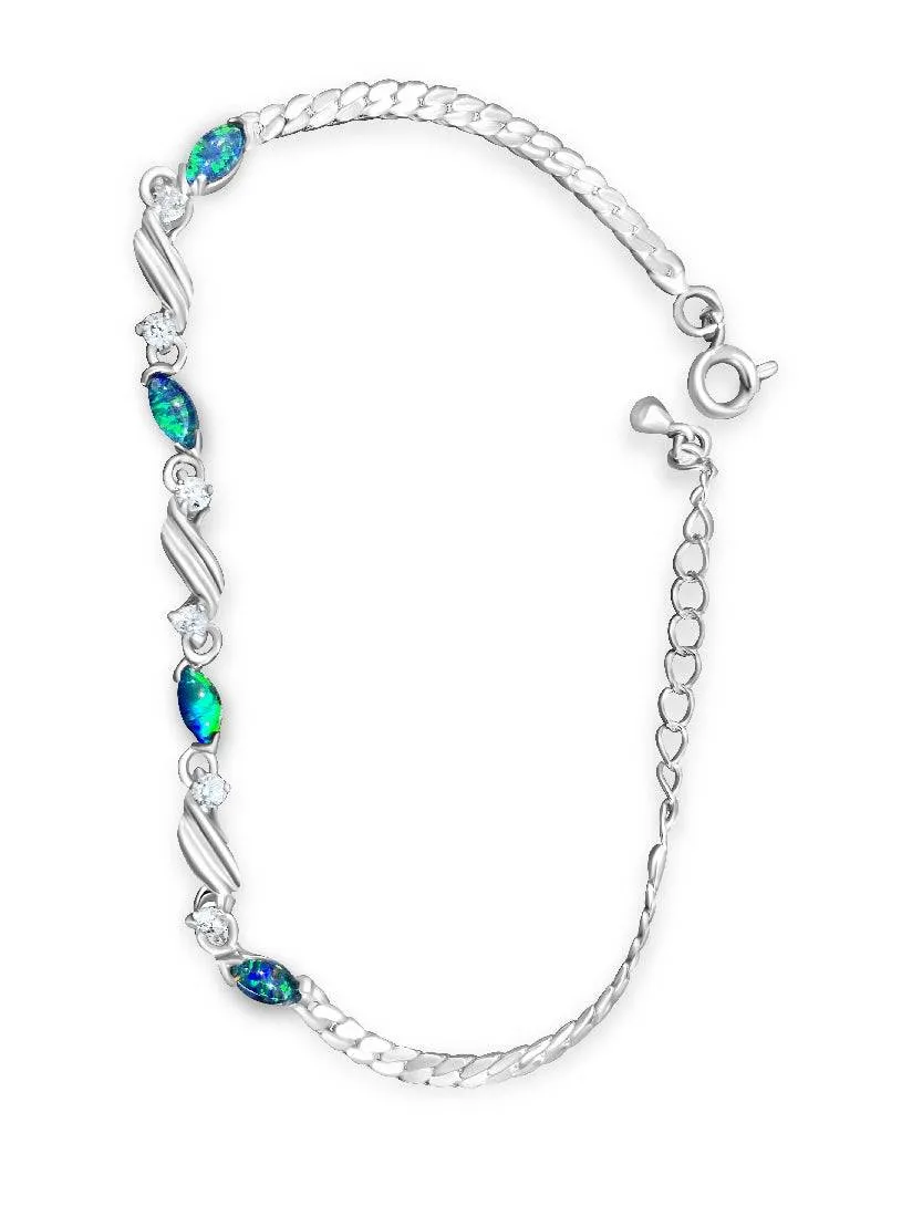 One Sterling Silver Opal triplet bracelet