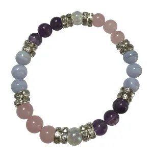 Peaceful Soul: Rose Quartz, Amethyst, Blue Lace Agate & Crystal Quartz Beaded Stretch Energy Bracelet