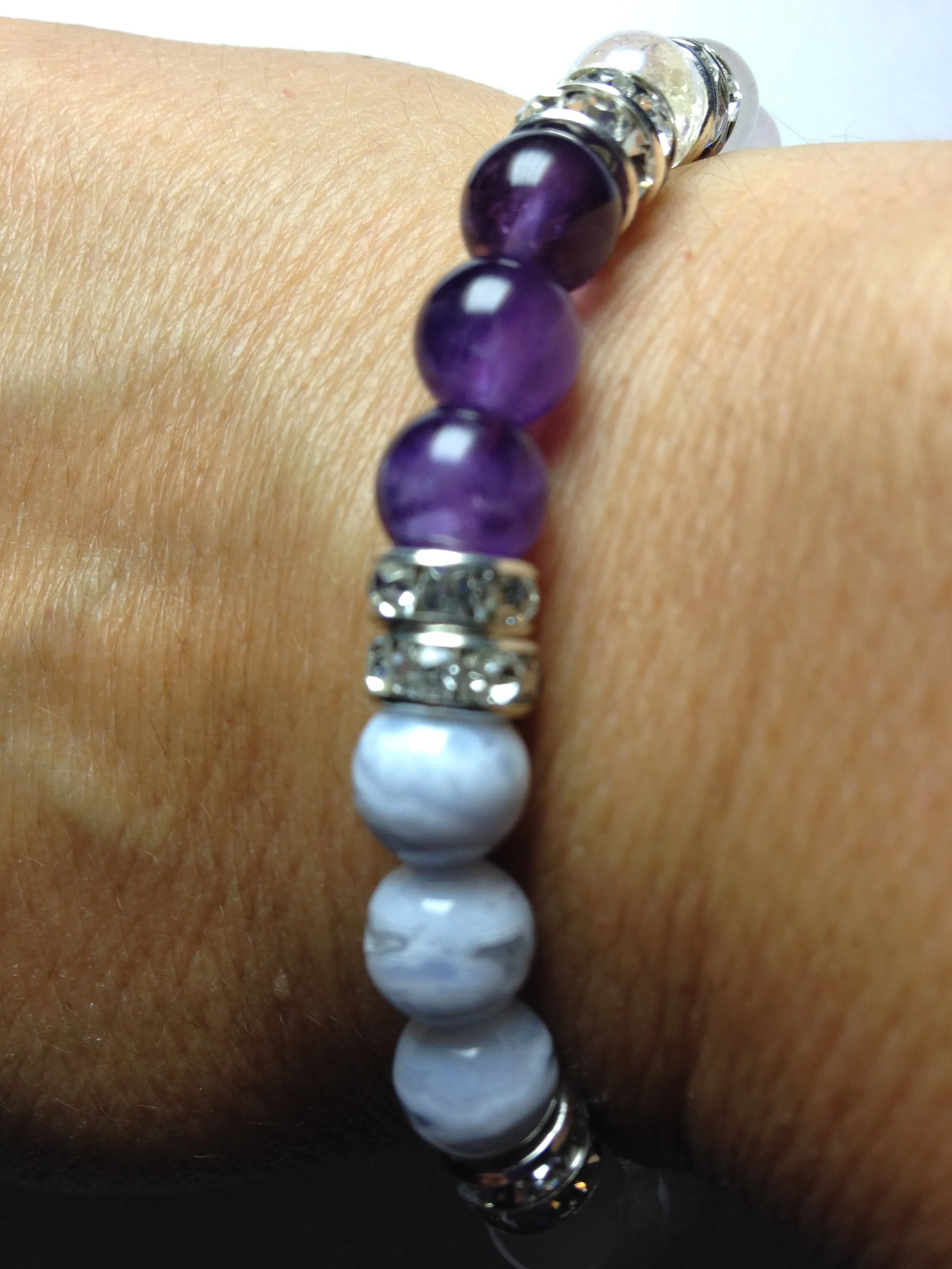 Peaceful Soul: Rose Quartz, Amethyst, Blue Lace Agate & Crystal Quartz Beaded Stretch Energy Bracelet