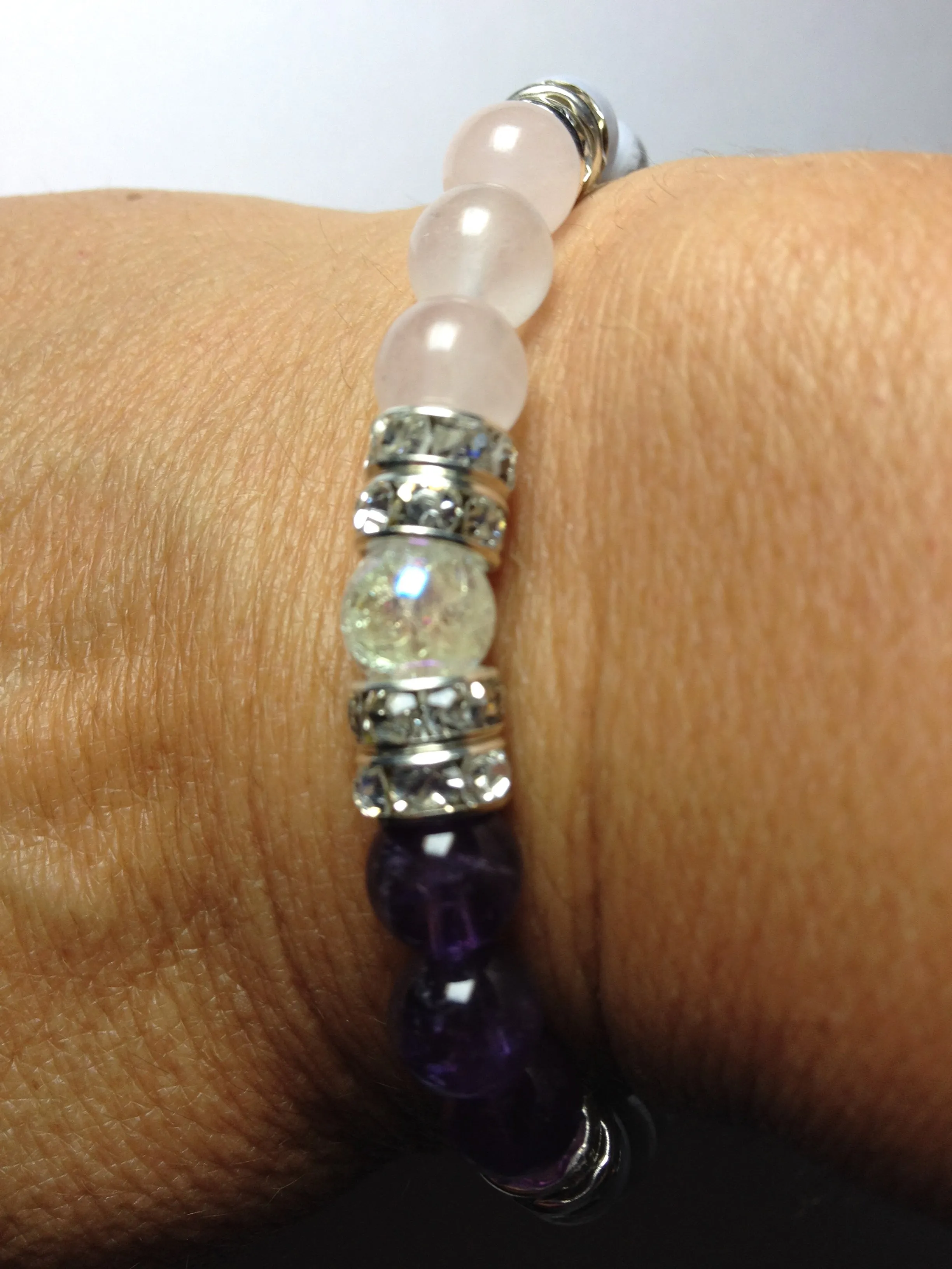 Peaceful Soul: Rose Quartz, Amethyst, Blue Lace Agate & Crystal Quartz Beaded Stretch Energy Bracelet