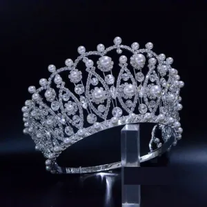 Pearl Crystal Pageant 4 Inches Adjustable Tiara Crown