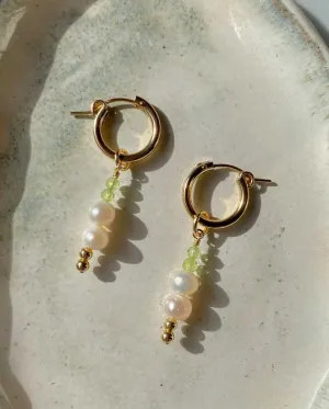 Peridot & Pearl Huggie Earrings