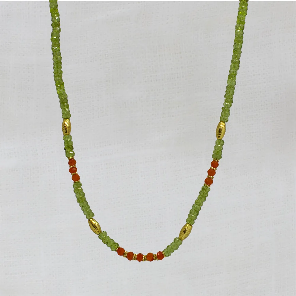 Peridot and Carnelian Forrest Beaded Necklace