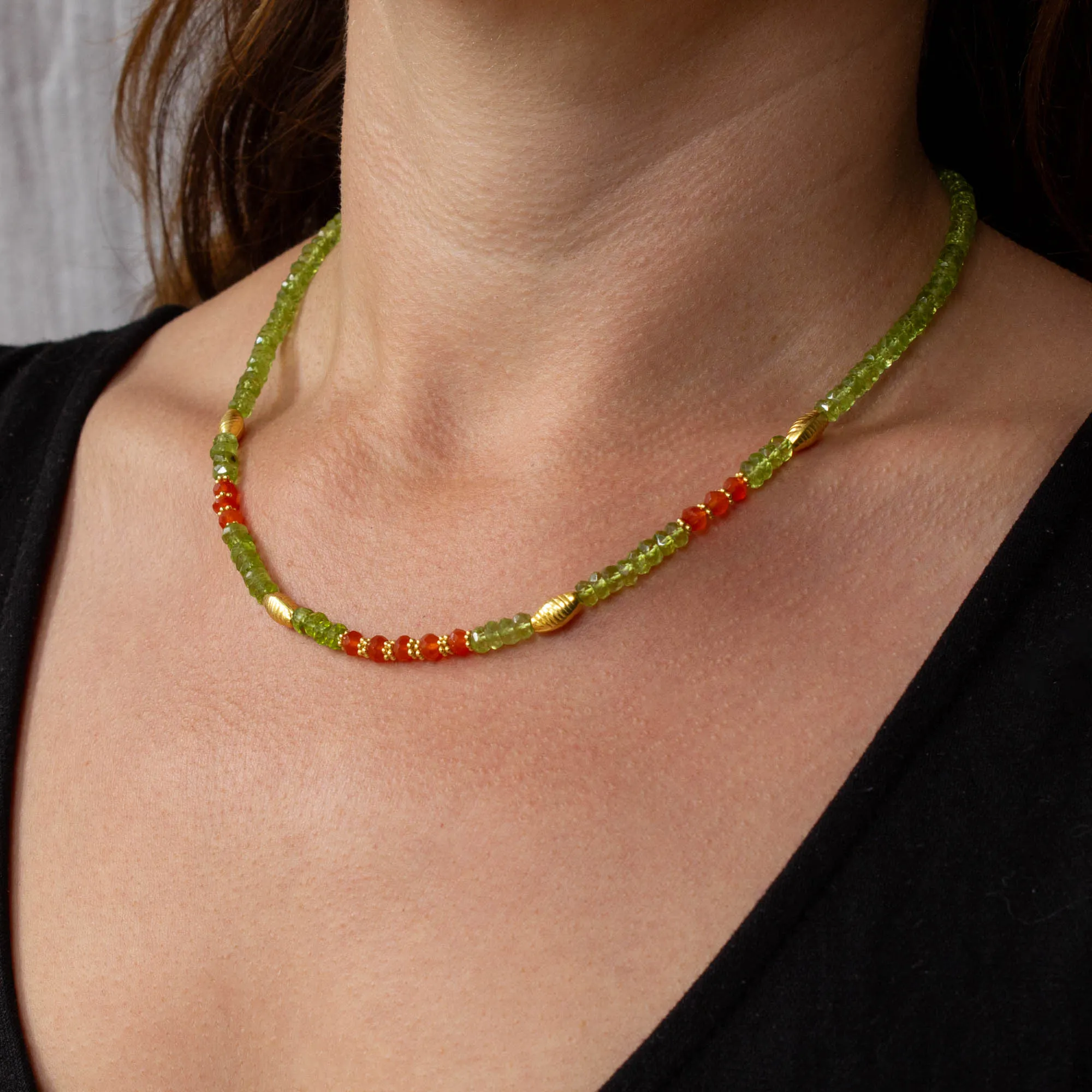 Peridot and Carnelian Forrest Beaded Necklace
