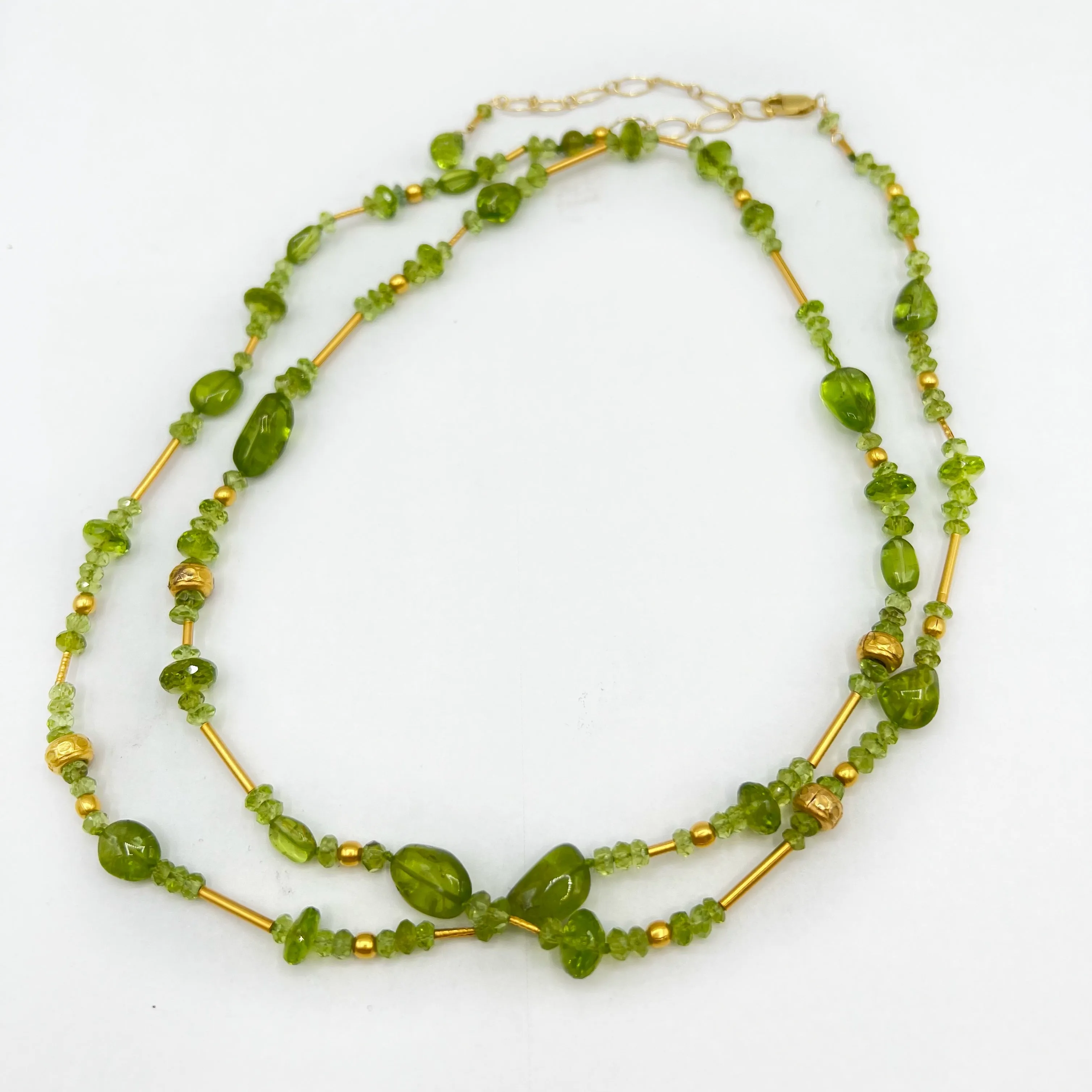 Peridot and Golden Beads Long Necklace