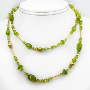 Peridot and Golden Beads Long Necklace