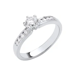 Platinum 0.70ct Diamond 6-Claw Solitaire with Shoulders Engagement Ring