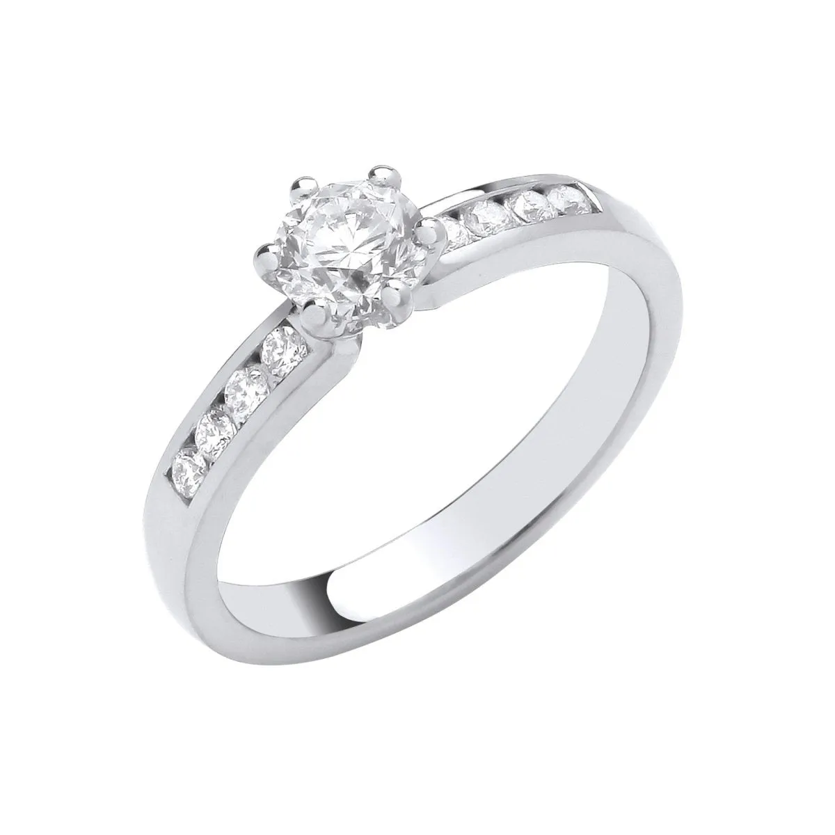 Platinum 0.70ct Diamond 6-Claw Solitaire with Shoulders Engagement Ring