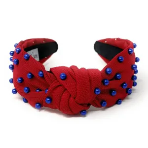 Red Blue Pearl Knot Headband