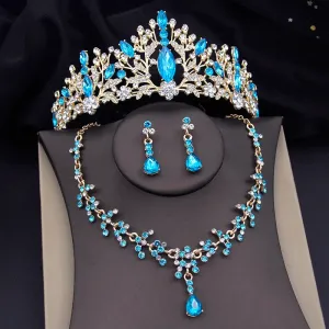 Rhinestone Crystal Tiara Jewelry Sets for Women Necklace Earrings Set With Crown