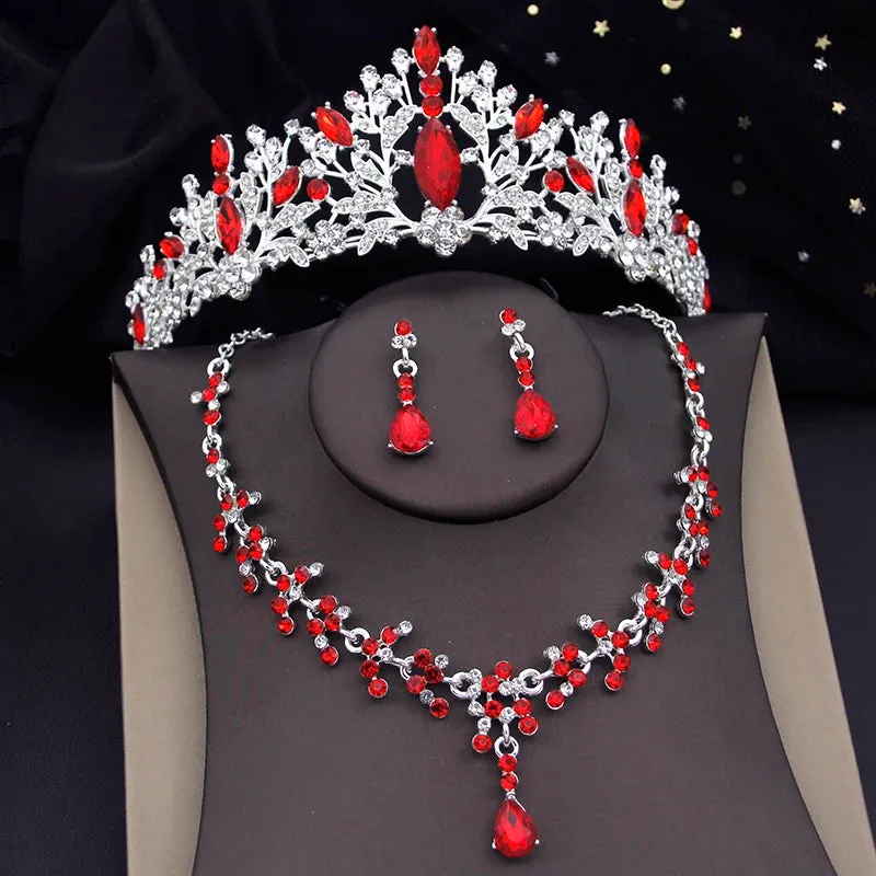 Rhinestone Crystal Tiara Jewelry Sets for Women Necklace Earrings Set With Crown