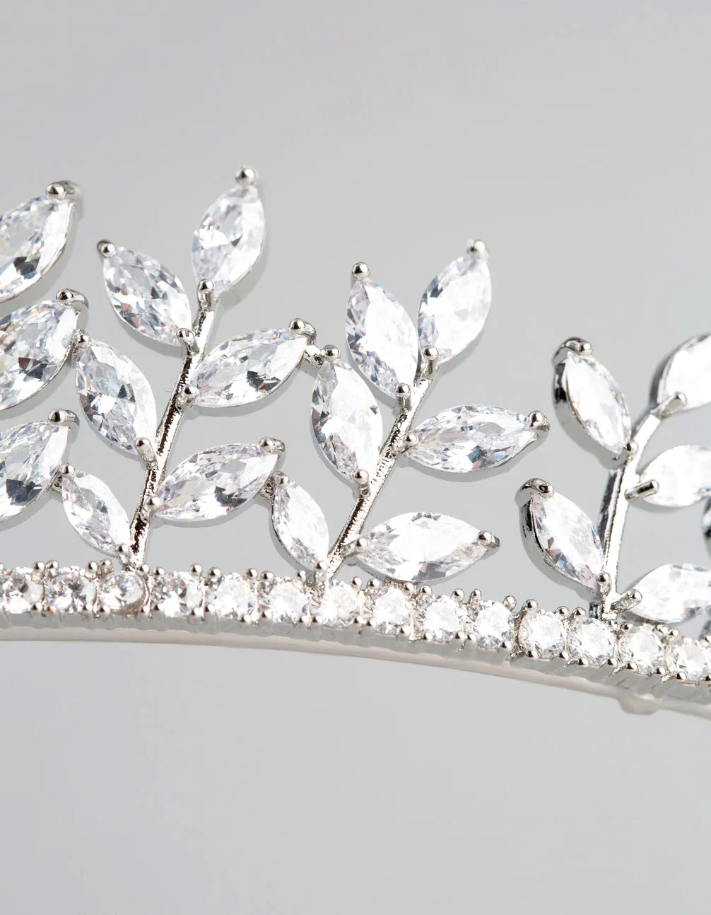 Rhodium Cubic Zirconia Navette Stone Tiara