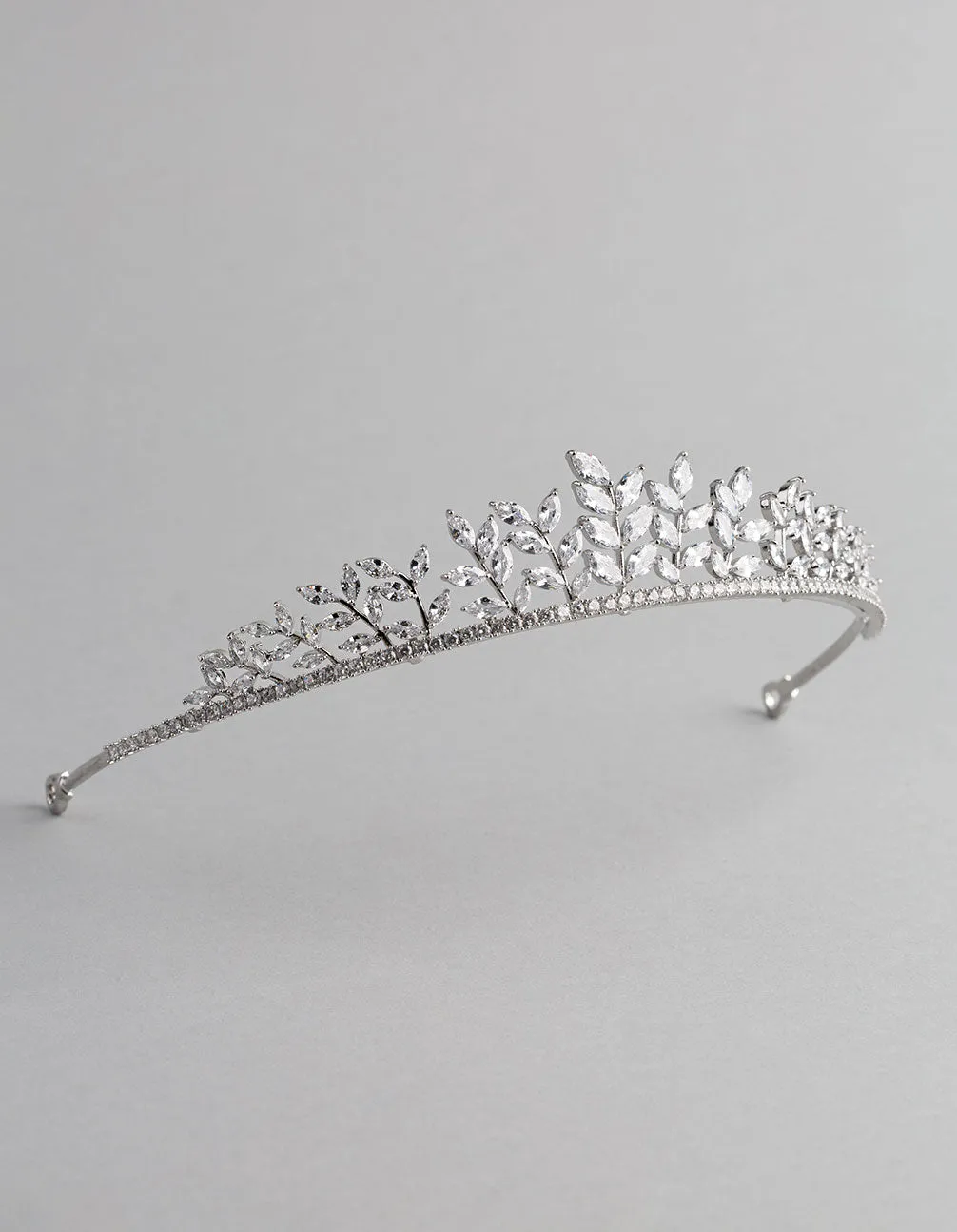 Rhodium Cubic Zirconia Navette Stone Tiara