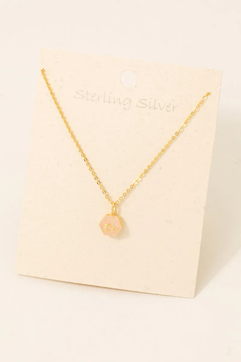 Rose Quartz Crescent Moon Sterling Silver Necklace