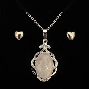 ROSE QUARTZ FILIGREE PENDANT ONLY - FREE CHAIN & EARRINGS